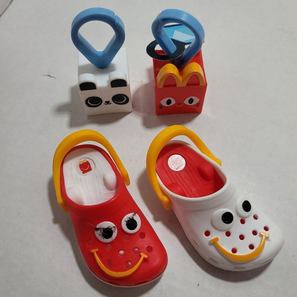 2024 McDonald's HAPPY MEAL 2 Crocs‎ Key Chains & 2 Pet Simulators Panda & Cat
